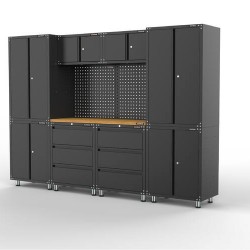 2704mm x 480mm x 1870mm Black Workshop Garage Storage Cabinet Set Model B