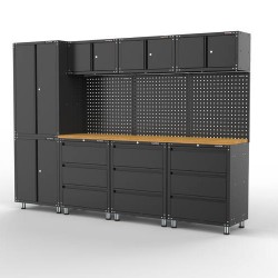 2710mm x 480mm x 1870mm Black Workshop Garage Storage Cabinet Set