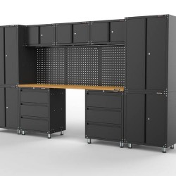 3380mm x 480mm x 1870mm Black Workshop Garage Storage Cabinet Set Model D