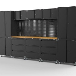 3380mm x 480mm x 1870mm Black Workshop Garage Storage Cabinet Set Model E