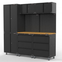 2030mm x 480mm x 1870mm Black Workshop Garage Storage Cabinet Set