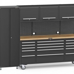 2569mm x 511mm x 1874mm Black Mobile 15 Drawers Tool Chest Work Bench + 1 standing storage cabinet