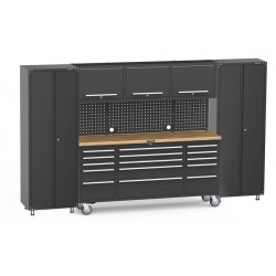 3170mm x 511mm x 1874mm Black Mobile 15 Drawers Tool Chest Work Bench + 2 standing storage cabinet