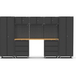 3380mm x 480mm x 1870mm Black Workshop Garage Storage Cabinet Set Model A
