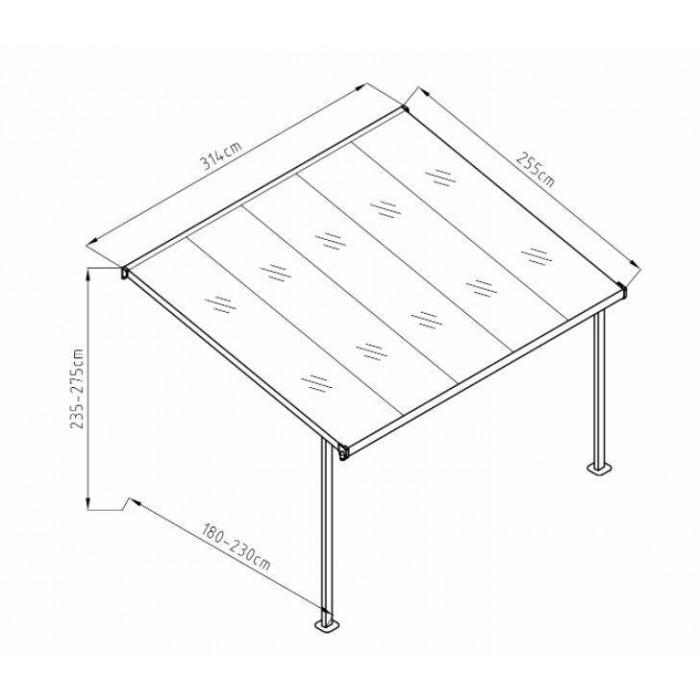 3140 L x 2550 W Aluminium Canopy, Patio cover, Carport, Lean To Pergola,8mm Roof