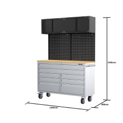 1460mm x 458mm x 1880mm garage storage system with stainless steel mobile tool chest workbench
