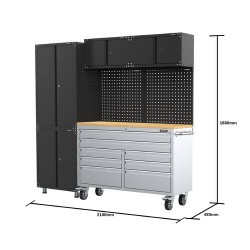 2100mm x 458mm x 1880mm garage storage system with stainless steel mobile tool chest workbench