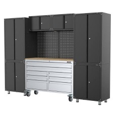 2710mm x 458mm x 1880mm garage storage system with stainless steel mobile tool chest workbench