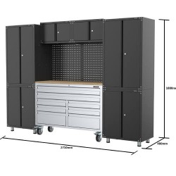 2710mm x 458mm x 1880mm garage storage system with stainless steel mobile tool chest workbench