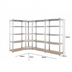 5 tier DIY Shelving H1800 x 900 x 400 With Corner Unit & 3 Storage Shelves