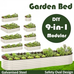 Galvanised Steel Garden Bed 9-in-1 Modular Oval Vegetable Planter [Cream]