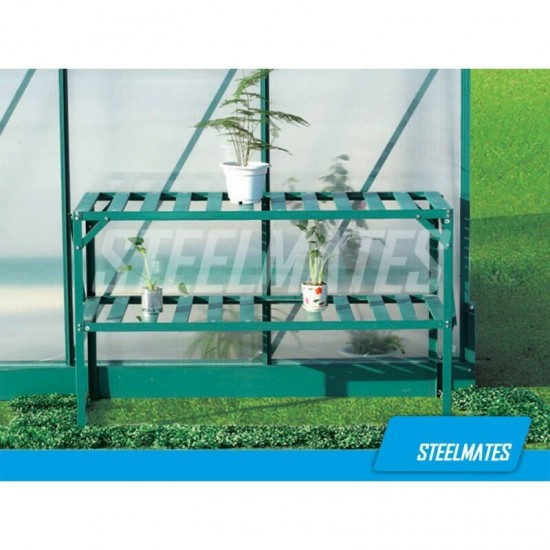 Two tier aluminium plant shelving for greenhouse