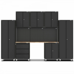 3380mm x 480mm x 2319mm Black Workshop Garage Storage Cabinet Set