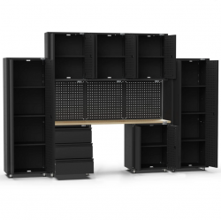3380mm x 480mm x 2319mm Black Workshop Garage Storage Cabinet Set