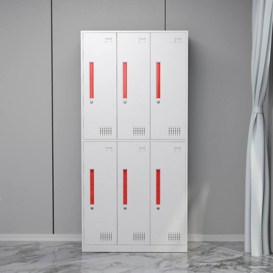 6 Doors Locker with Standing Feet Staff Work Clothes - White 1850*900*500mm