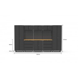 3380mm x 480mm x 1870mm Black Workshop Garage Storage Cabinet Set Model B