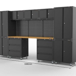 3380mm x 480mm x 1870mm Black Workshop Garage Storage Cabinet Set Model D