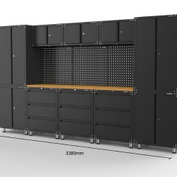 3380mm x 480mm x 1870mm Black Workshop Garage Storage Cabinet Set Model E