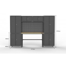2704mm x 480mm x 1870mm Black Workbench Garage Storage Cabinet Set Model A