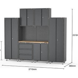 2704mm x 480mm x 2319mm Black Workshop Garage Storage Cabinet Set Model A